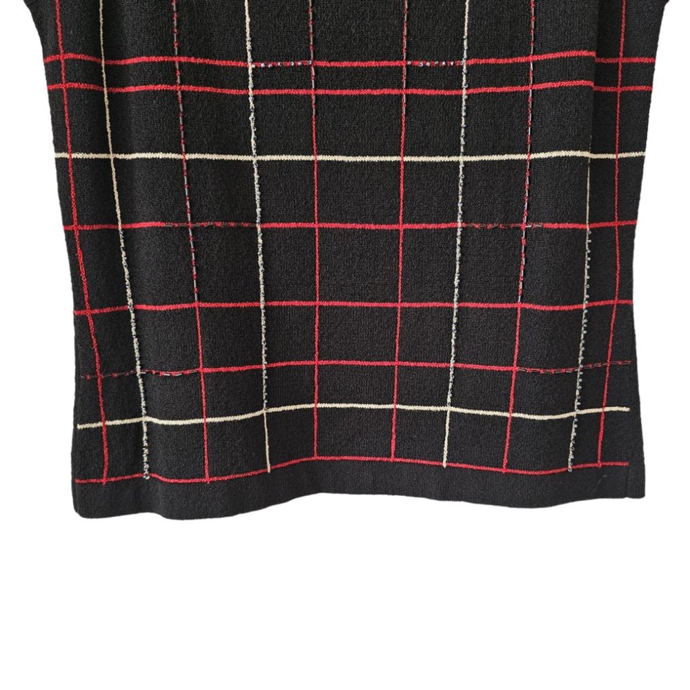 Petite Sophisticate Plaid Scoop Neck Knit Top Vest | NWOT | SP | Blk Red Cream - Picture 4 of 16